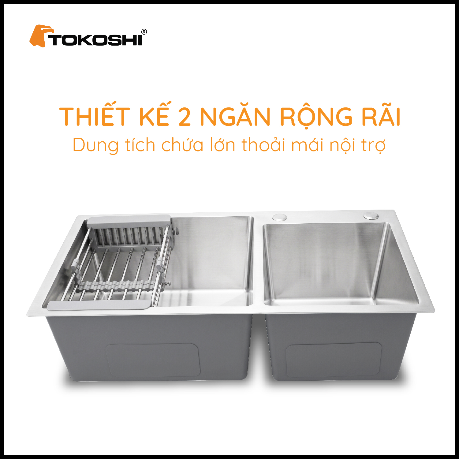 Chậu rửa bát 2 hố lệch Tokoshi (KT 82 x 45cm)