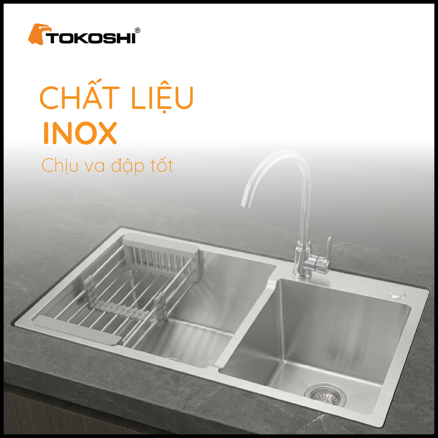Chậu rửa bát 2 hố lệch Tokoshi (KT 82 x 45cm)