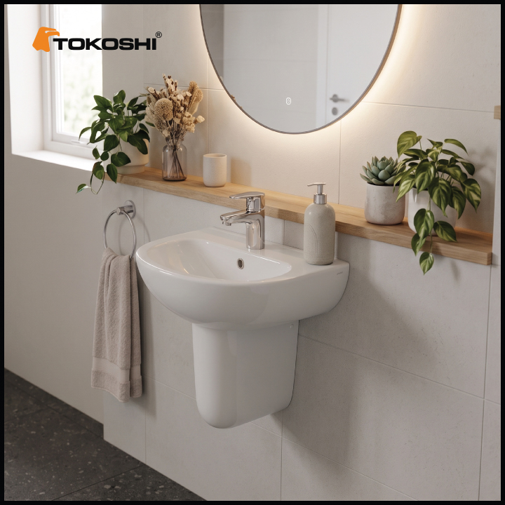 Chậu lavabo treo tường chân lửng Tokoshi