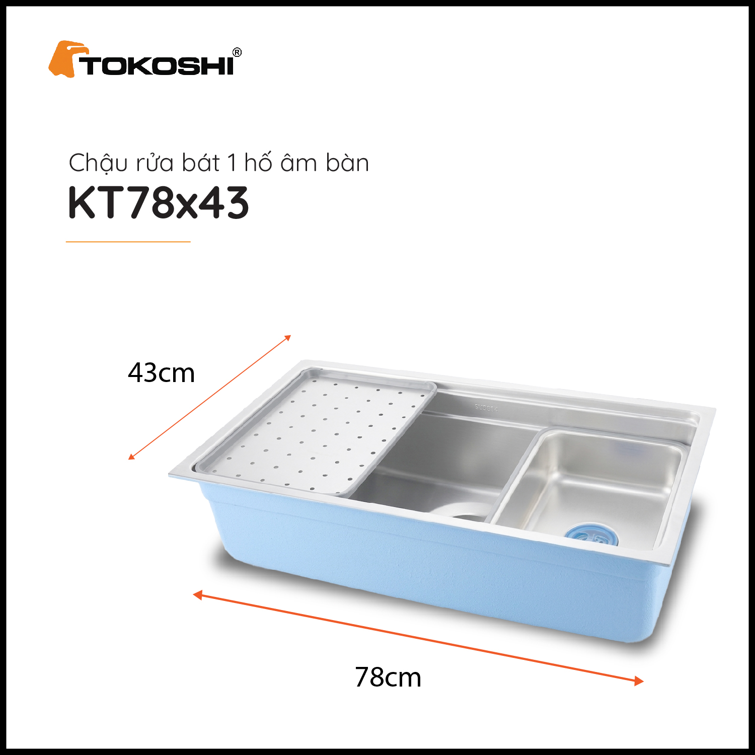 Chậu rửa bát 1 hố âm bàn Tokoshi (KT 78 x 43cm)