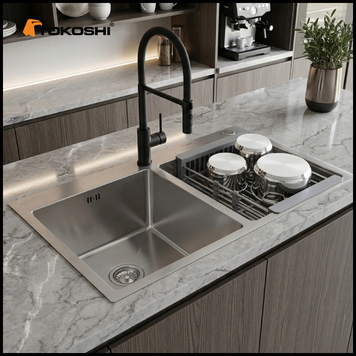Chậu rửa bát 2 hố Tokoshi (KT 82cm x 45cm)