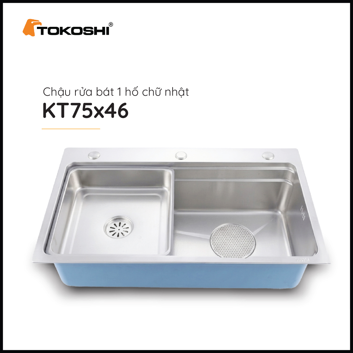 Chậu rửa bát 1 hố chữ nhật Tokoshi (KT 75cm x 46cm)