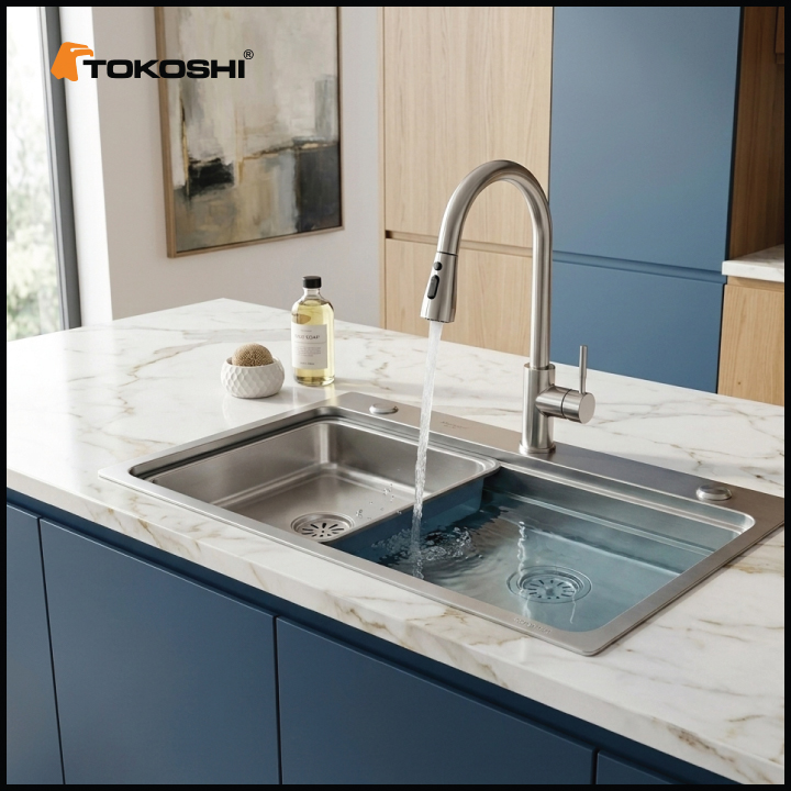 Chậu rửa bát 1 hố chữ nhật Tokoshi (KT 75cm x 46cm)