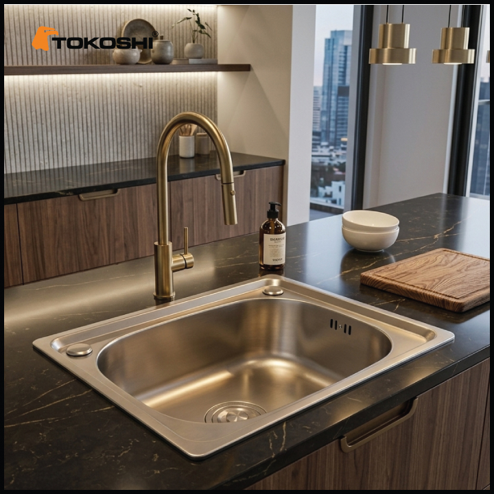 Chậu dập 1 hố công trình Tokoshi (KT 37cm x 42cm)