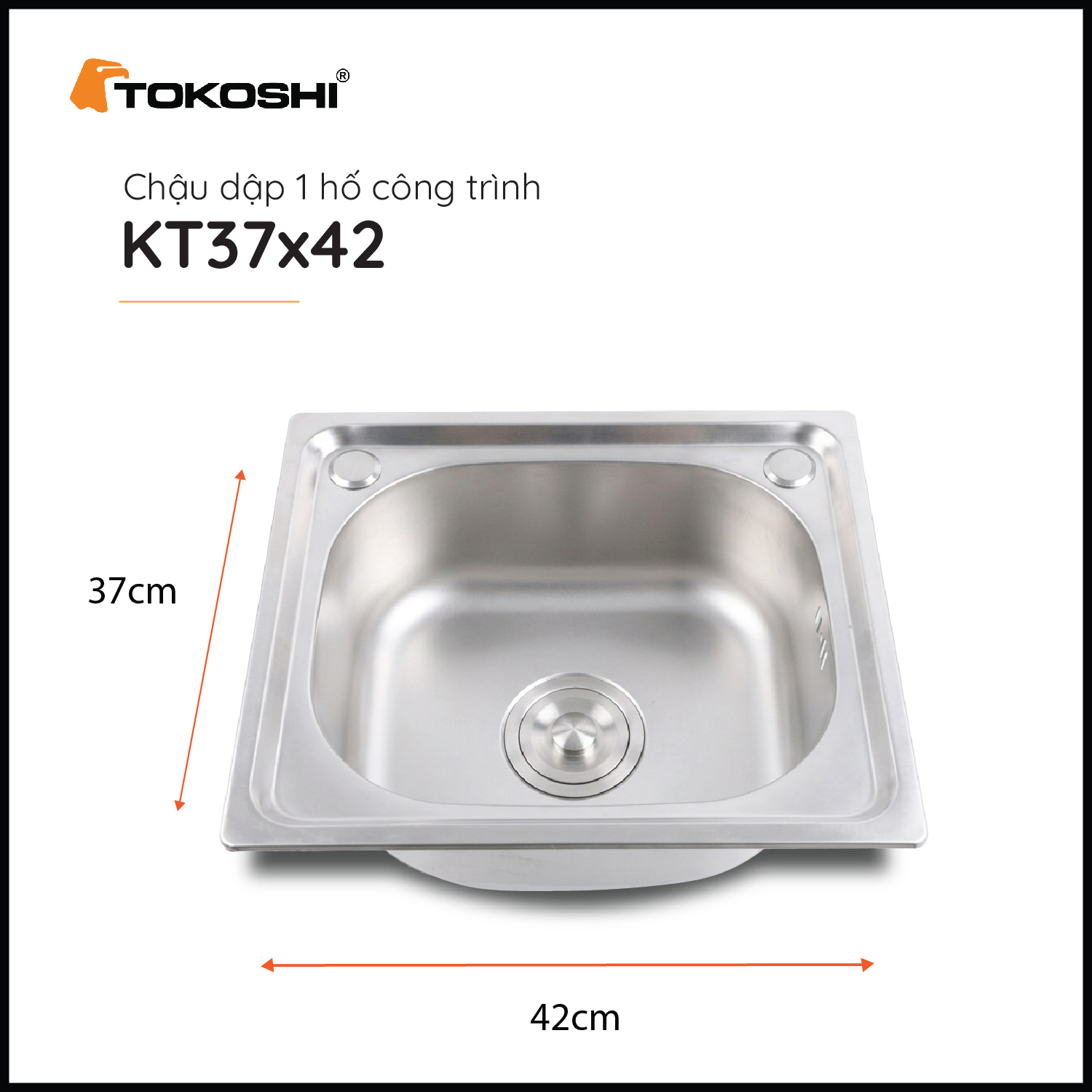 Chậu dập 1 hố công trình Tokoshi (KT 37cm x 42cm)