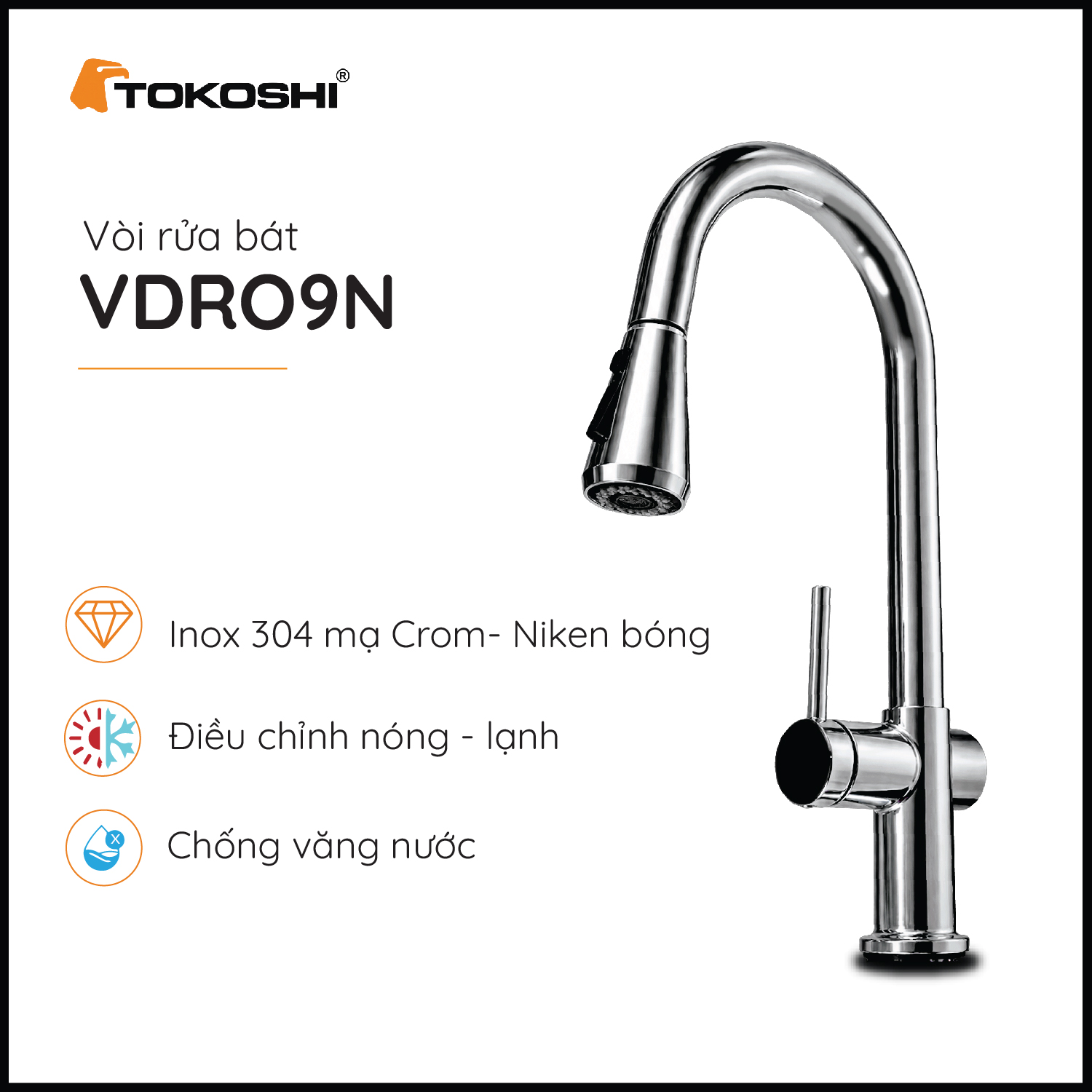 Vòi rửa bát dây rút VDR09N Tokoshi