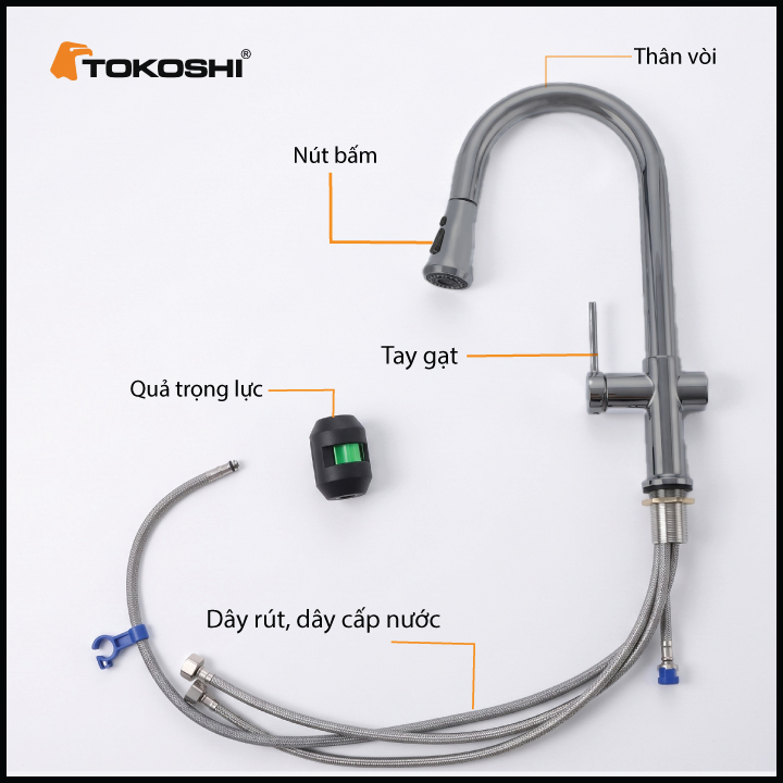 Vòi rửa bát dây rút VDR09N Tokoshi