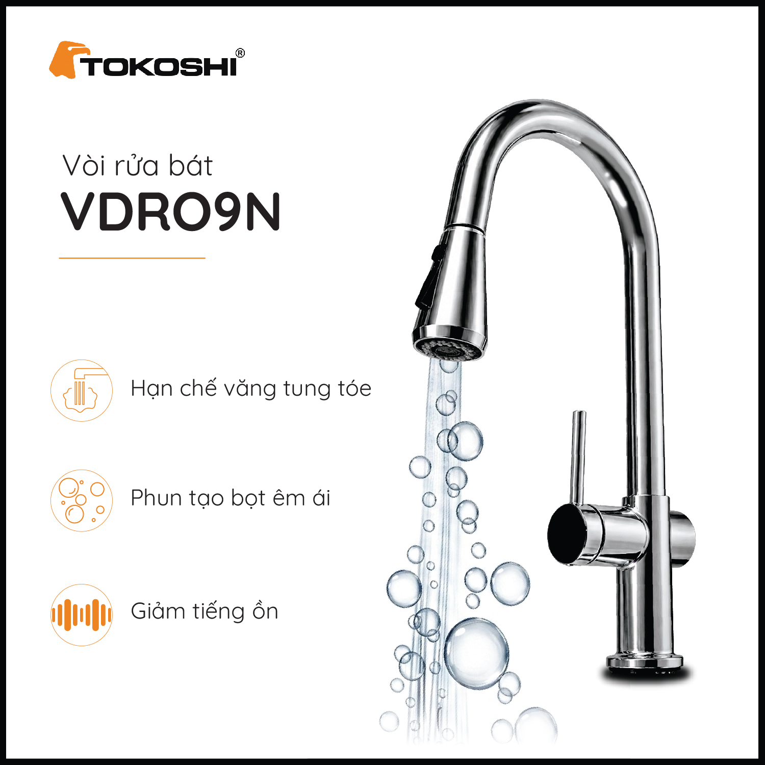 Vòi rửa bát dây rút VDR09N Tokoshi