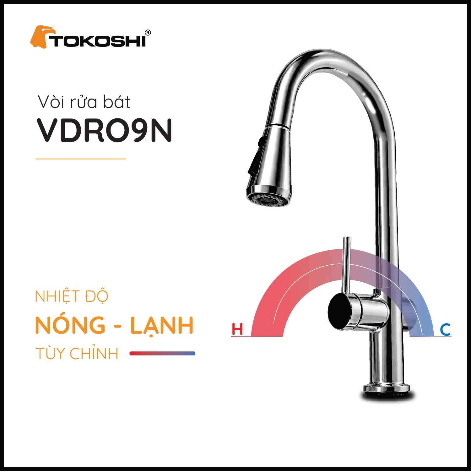 Vòi rửa bát dây rút VDR09N Tokoshi