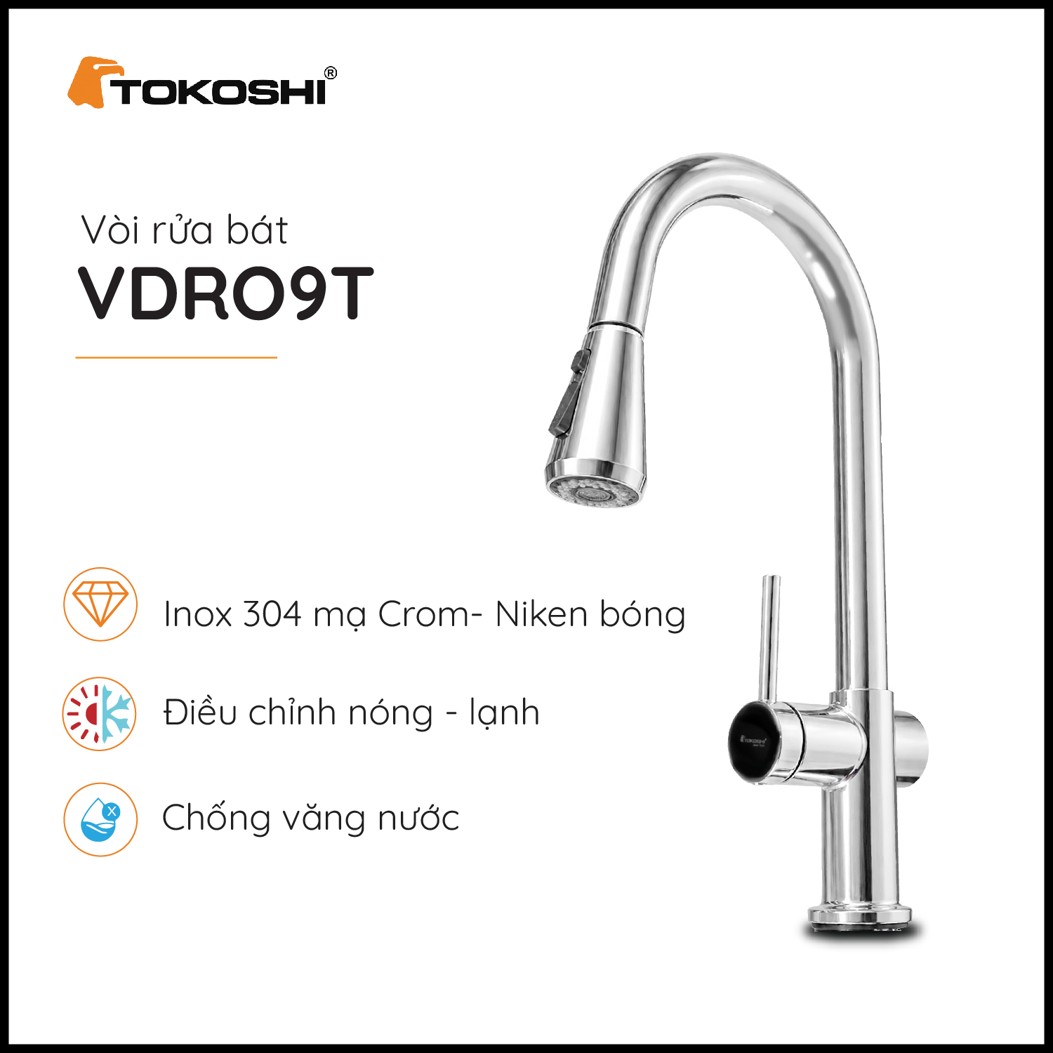 Vòi rửa bát dây rút VDR09T Tokoshi