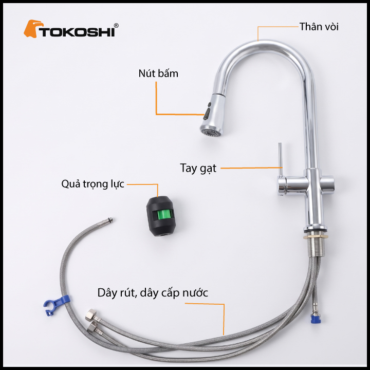 Vòi rửa bát dây rút VDR09T Tokoshi